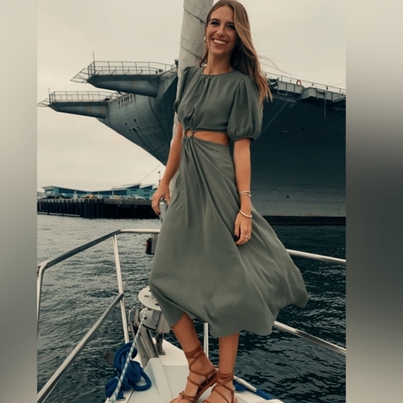 NWT Zara Olive Green Cut Out Midi Dress, Size L - Picture 3 of 12